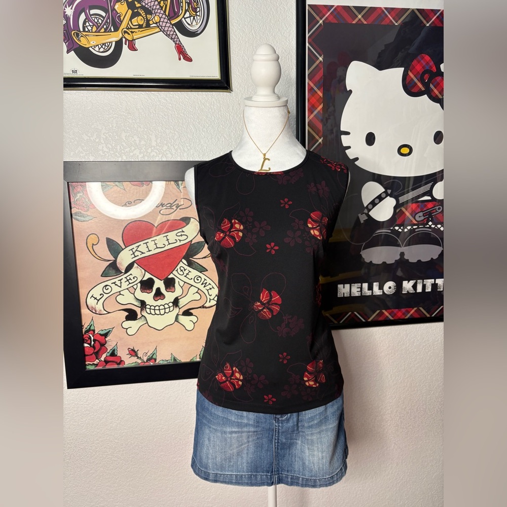 Y2K Amanda Smith Floral Sleeveless Tank Top Goth Floral Indie Sleeze Grunge